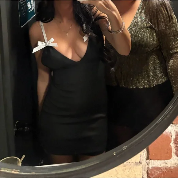 REVOLVE Black Mini Dress with White Accents - Picture 2 of 3